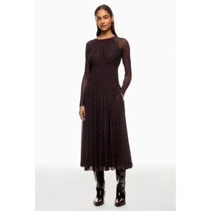 Madewell Dress Womens Small Black Floral Mesh Smocked Long Sleeve Midi Fit Flare